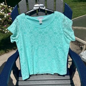 Sag Harbor Woman Lace Lined Short Sleeve Top 1X Mint Green